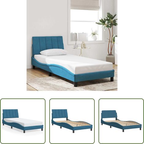 Oreiller de tête - Cadre de lit sans matelas Hanko bleu 90x200 cm velours (1/5)