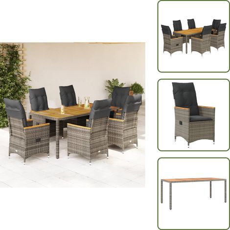 Muebles de jardín - vidaXL Set comedor jardín 7 pzas y cojines ratán sintético gris - Sillas reclinables
