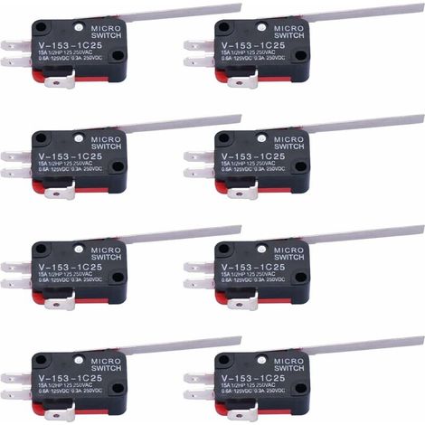10 pièces Micro interrupteur longue charnière droite bras de levier SPDT interrupteur de fin de course à action instantanée pour Arduino V-153-1C25 (1/5)