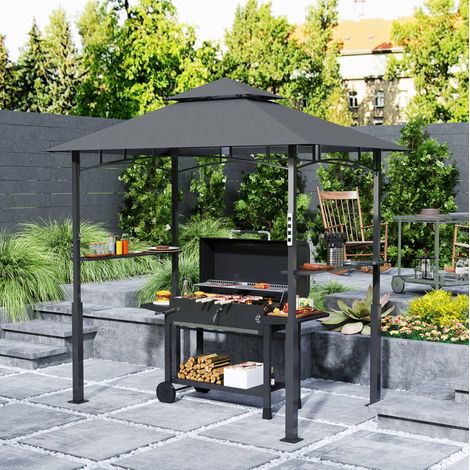 Pérgola para barbacoa 243 x 148 x 248 cm con LED, doble techo, estantes laterales, gris DESVIAE (1/5)