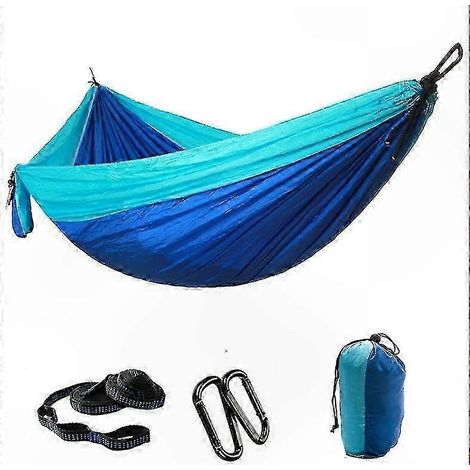 Hamac de camping portable pour une utilisation en extérieur et en intérieur, avec sangles pour arbres, taille simple/double, bleu marine, taille M (1/4)
