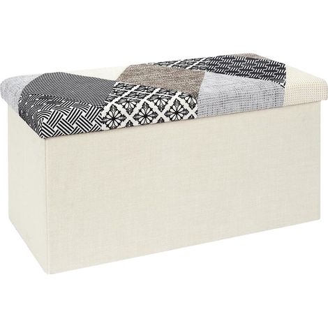 Banc Coffre Pliable Motif Patchwork Gris (1/5)
