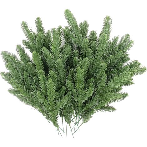 100 Branches de pin, accessoires de bricolage, plantes vertes PVC, pour guirlandes, couronnes, décoration de Noël (1/5)