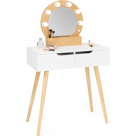 Toeletta con specchio e 2 cassetti scandinavo in legno e bianco con specchio HORIA