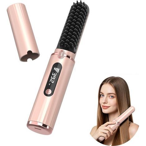 Brosse coiffante sans fil - Rose - 4 réglages de température - Brosse à cheveux électrique (1/5)