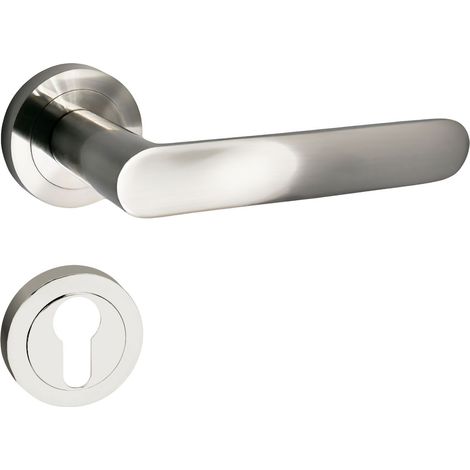 domino Türgriff Drückergarnitur PZ - Profilzylinder Set Rund-Rosette Türklinke für Zimmertür, Bürotür, Kellertür & Innentür Aluminium Nickel Türdrückergarnitur OVAL-R M9 (1/5)