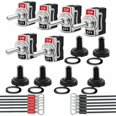 Interrupteur A Bascule - Etanche IP67 - 250 V AC 6 A - 2 Positions ON OFF - Pré-Câblé 2 Broches - Métal - Pour Bateau Camion Auto - Lot De 6 (1/4)