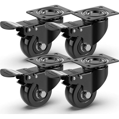 Lot de 4 roulettes pour meubles, capacité de 200 kg Roulettes pivotantes avec freins Roulettes robustes pour meubles en palettes Roulettes pour meubles (1/5)