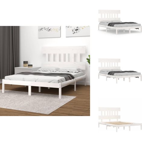 Massivholzbett Weiß 200x200 cm - Holzbett - Doppelbett - Massivholzbette - Kiefernholzbett - Weißes Bett (1/5)