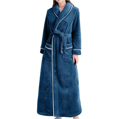 Robe de chambre pour femme en polaire douce et moelleuse - Col châle - Vêtement d'intérieur chaud et confortable - Longueur complète - Couverture d'hiver (1/5)