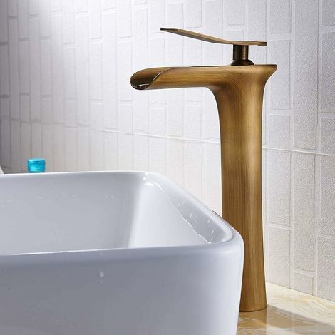 Robinets Salle de Bains Cascade Mitigeur évier -Robinet Mélangeur de Lavabo Chromé Robinetterie Mitigeur Cascade pour Salle de Bains (Haut) (noir) (1/4)