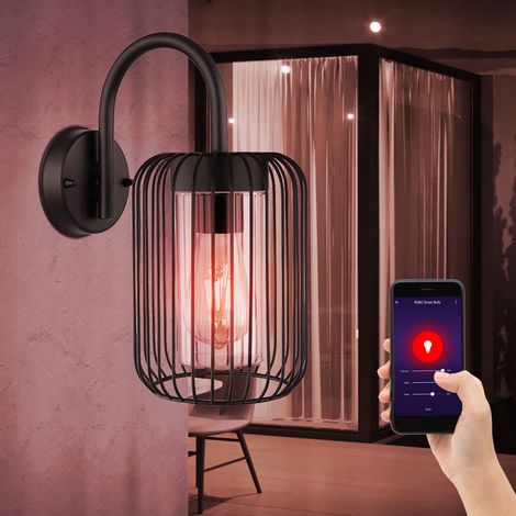 Applique murale d'extérieur pour maison, lanterne en acier inoxydable, lampe de terrasse noire, lampe de jardin IP44, plastique métal, contrôle par application dimmable CCT, Smart RGB LED 8,5W 806Lm,
