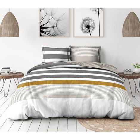 Parure de Couette 200x200 cm 3 pièces Percale de Coton Douce Housse + taies Blanc (1/5)