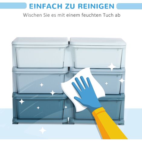 Boîte de rangement plastique, 6 tiroirs, organisateur de jouets, commode chambre enfant, bleue (1/5)