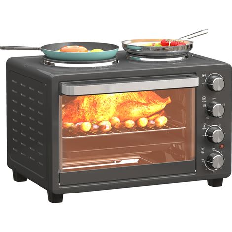 28 L Toasterofen, Kompakter Backofen zum Kochen und Grillen, Elektro-Ofen mit Backblech, Grillrost, 2600W, Schwarz