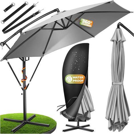 KESSER® Alu Ampelschirm Sonnenschirm + Abdeckung Ø300 cm / Ø350 cm mit Kurbelvorrichtung Kurbelschirm mit Ständer UV-Schutz Aluminium 350cm / Hellgrau (1/5)