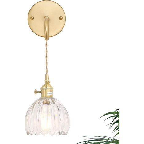 Applique vintage moderne 220V, abat-jour en verre transparent, suspension en laiton avec chaîne réglable, applique murale murale E26 - Ampoule incluse (1/5)