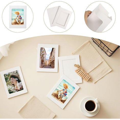 Guirlande Photo Cadre Photo Papier Cadre Photo 10x15 cm Pele Mele Photo Mural avec Pinces Bois Cordes Cadre Photo Carton Décoration Murale Blanc (1/2)