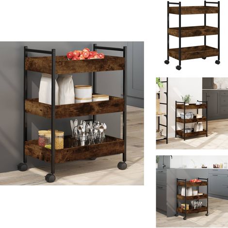Chariot de cuisine chêne fumé 50x30x70 cm bois d'ingénierie - Chariot De Cuisine - Chariot À Légumes - Meuble De Rangement - Mobilier De Cuisine - Étagère Mobile (1/5)