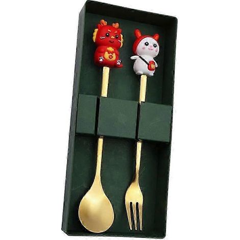 Ensemble de couverts (cuillère et fourchette) à motif de poupée pour le Nouvel An chinois, idéal pour les repas au restaurant ou les fêtes.-Style E
