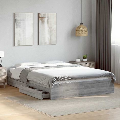 Cadre de lit avec tiroirs sans matelas sonoma gris 150x200 cm (1/5)