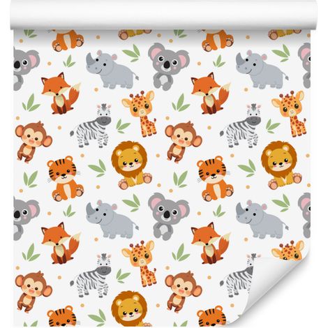 Papier peint animalier blanc, gris clair et crème pour salon et chambre 50x1000 (1/5)