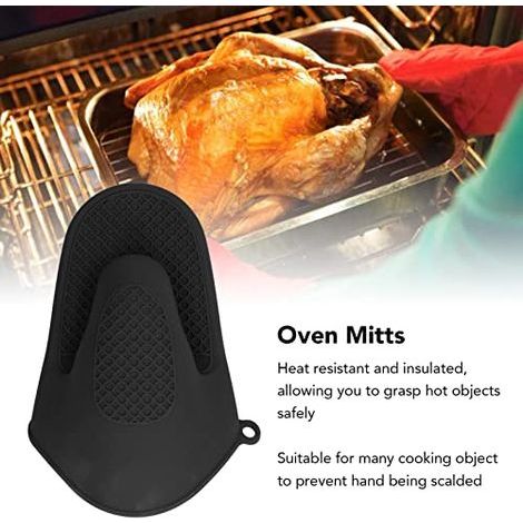 Silikon-Ofenhandschuhe (2 Stück), Mini-Ofenhandschuhe, hitzebeständige Ofenhandschuhe, wärmeisolierende Matte zum Kochen und Backen (schwarz) (1/5)