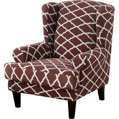 Set of 2 highly stretchable spandex wingback chair covers with cushion cover for wingback chairs and living room furniture (dark brown) (1/5)