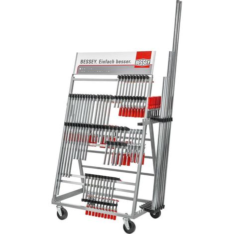 Bessey – Présentoir ZW 2 – Support stationnaire pour 120 serre-joints – Construction métallique stable sur roulettes – Dimensions 100 x 60 x 153 cm (1/3)