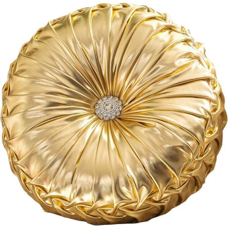 Cojín redondo de 35 cm, cojines de tela de colores vivos, cojines con forma de calabaza, cojines impermeables para el suelo del salón, sofá, cama, silla (dorado). (1/5)