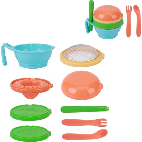 Broyeur d'aliments bébé portable, set de 9 pièces bleu pour nourrisson, mixeur et presse-purée de fruits, accessoires pour alimentation infantile (1/5)