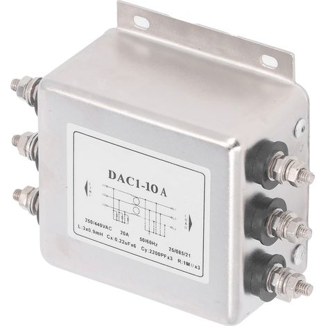 Filtre EMI pour réduction des interférences et du bruit, alimentation triphasée à 3 fils, 250 V/440 V CA (1/5)