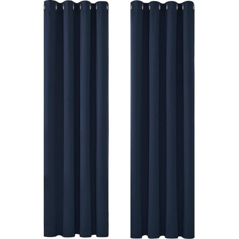 Rideau occultant thermique à œillets 100x200cm bleu foncé épais pour salon, idéal pour occulter la lumière et économiser l'énergie. 2 pièces (1/5)