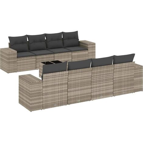 vidaXL Set Divano da Giardino 9pz con Cuscini Grigio Chiaro Polyrattan (1/5)