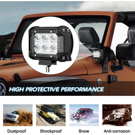 4-Zoll-LED-Offroad-Scheinwerfer (18 W), EBTOOLS 2er-Pack mit 15-A-Sicherung und 40-A-Relais, Kabelbaum für Geländewagen, helle Ausleuchtung (1/5)
