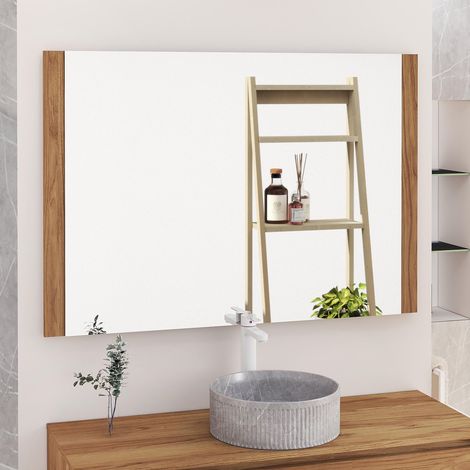 Miroir de Salle de Bain, Miroir latéral en Bois, Option avec et sans LED. Styles Qui s'adaptent à la Salle de Bain ou à n'importe Quelle pièce de la Maison. 120 x 80 cm latéral en Bois Teck (1/5)