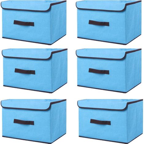 6 Boîte de Rangement avec Couvercle,Sac de Rangement,Pliable Rangement Tissu pliable avec Couvercle, Panier de Rangement,Coffre à Jouets pour Jouets,Vêtements (Bleu, 26×19×16 cm)