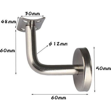 Supports Main Courante 5 pièces 60mm Acier Argent, Fixation Escalier Plat, Accessoire Sécurité (1/3)