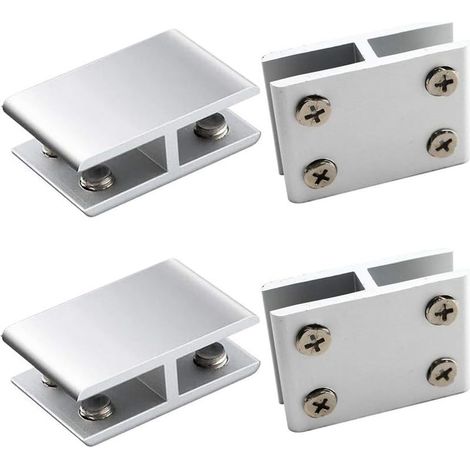 Lot De 4 Pince À Verre Clips A Verre En Alliage D'Aluminium Pour Fixation De Verre Sur Les Deux Côtés De Douche Tables Panneaux, Pince Verre Ajustable De 10 À 12Mm D'Épaisseur, 180 DegrésAec (1/5)