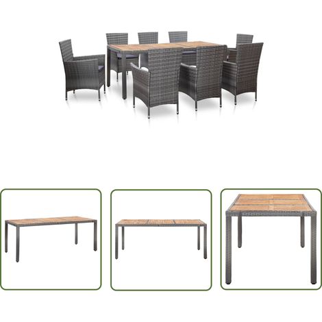 The Living Store 9-tlg. Garten-Essgruppe mit Auflagen Poly Rattan Grau - Gartensessel - Gartenstuhl - Outdoor Möbel - Gartenset - Rattan Gartenmöbel (1/5)