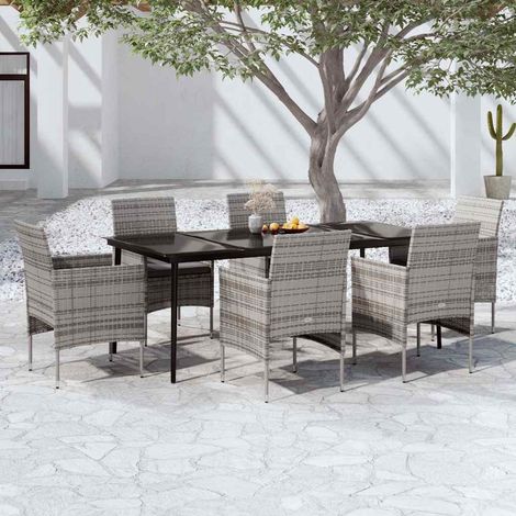 vidaXL Juego de comedor de jardín 7 piezas con cojines gris y negro (1/3)