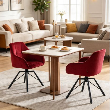 Juego de 2 sillas de comedor giratorias, con reposabrazos, tapizadas en terciopelo, color wine red (1/5)