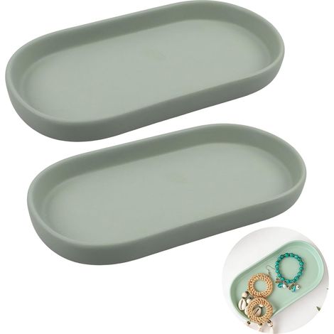 Lot de 2 plateaux décoratifs en céramique - Pour salle de bain - Plateau cosmétique (1/5)