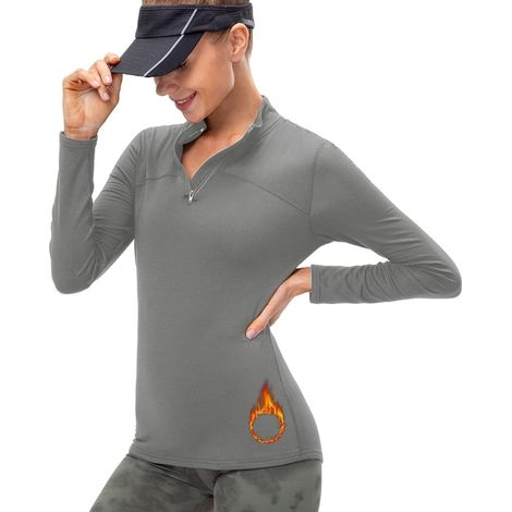 Sportshirt für Damen, langärmelig, mit halbem Reißverschluss (1/5)