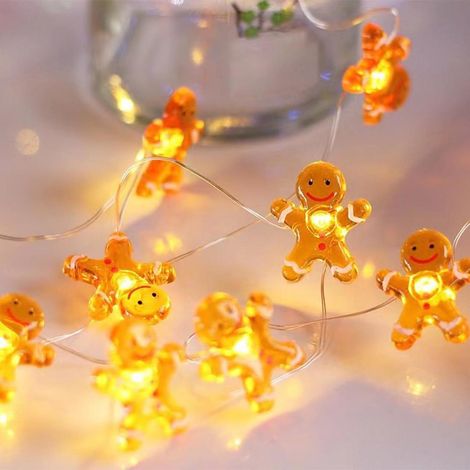 Guirlande lumineuse bonhomme de neige, 2 m, 20 LED, décoration de Noël, rideau lumineux extérieur, blanc chaud, batterie pour fête, Noël, balcon (1/5)