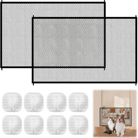 2 Pièces Barrière de Sécurité pour Bébés et Chiens 110x72 cm  Barrière en Maille pour Chien avec 8 Crochets, sans Percage, Barriere Escalier Chat pour Escaliers, Portes et Couloirs (1/5)