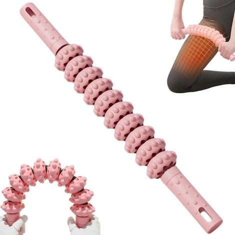 Bâton de massage musculaire, 10 rouleaux, conception flexible à 180°, masseur de fascia pour la récupération des jambes et du dos, rose (1/5)