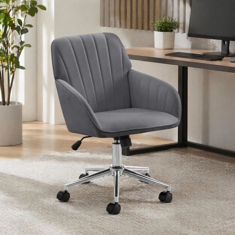 Silla de oficina ergonómica regulable con reposabrazos y ruedas, gris, OKMYHOME (1/5)