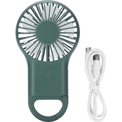 Tragbarer, per USB aufladbarer Ventilator mit 3 Geschwindigkeitsstufen und Mini-Karabinerhaken, olivgrün (1/5)
