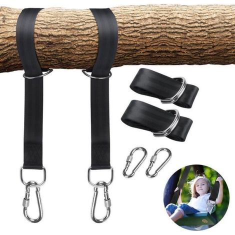 Lot de 2 Sangles Hamac, Corde Résistante 5x115cm, 2 Crochets, Kit Fixation Arbre Jardin Camping (1/3)